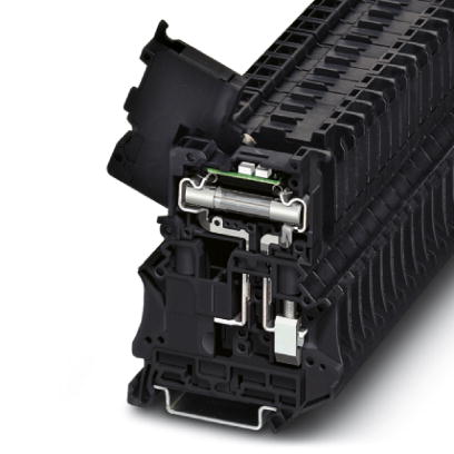 Phoenix Contact Fuse Terminal Block; UT 6-HESILA 250 (6.3X32); 16A; 600V; 1-Level; #24 - #8; Glass; 110V AC/DC ... 250V AC/DC; Screw Connection; Black